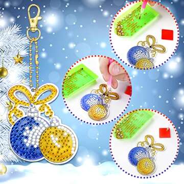 Yaomiao 21 Pcs Christmas Diamond Art Painting Kits Ornaments 5D DIY Craft Keychains Xmas Rhinestone Pendant Decorative Hanging Dot for Holiday Supplies Party Favors (Cute Style)