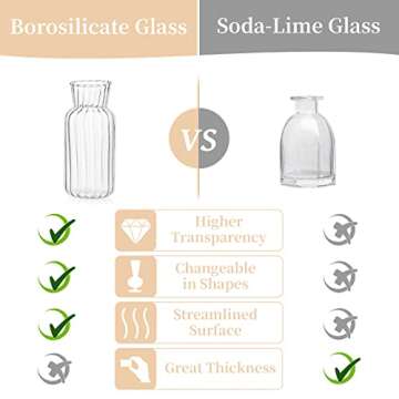 Modern Clear Glass Bud Vase Set: Glasseam 4Pcs Small Mini Flower Centerpieces Vases Handmade Decorative Cute Short Window Corner Home Decor for Wedding Reception Dining Table Single Rose Flowers