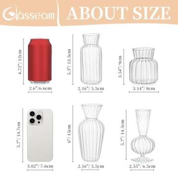 Modern Clear Glass Bud Vase Set: Glasseam 4Pcs Small Mini Flower Centerpieces Vases Handmade Decorative Cute Short Window Corner Home Decor for Wedding Reception Dining Table Single Rose Flowers