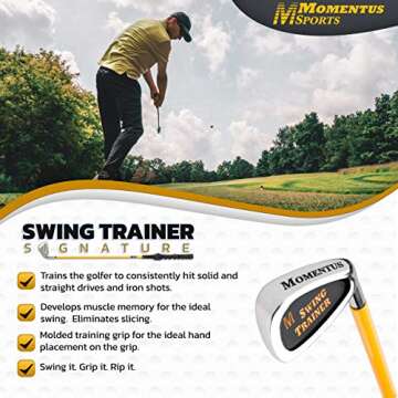 MOMENTUS Weighted Golf Swing Trainer - Shortened 7 Iron Swing Trainer Golf Club - Swing Trainer Aid to Improve Golf Shot Accuracy and Swing Speed for a Better Golf Game - 48 oz
