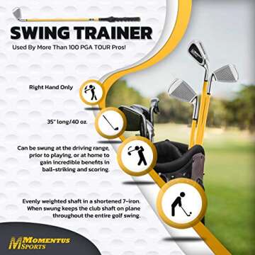 MOMENTUS Weighted Golf Swing Trainer - Shortened 7 Iron Swing Trainer Golf Club - Swing Trainer Aid to Improve Golf Shot Accuracy and Swing Speed for a Better Golf Game - 48 oz