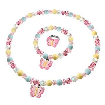 Msnailfly Butterfly Stretch Necklace Little Girl Toddler Necklace Bracelet Set, Little Princess Jewe...