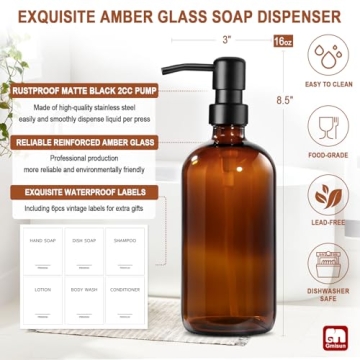 Stylish GMISUN Amber Glass Soap Dispenser Set for Home