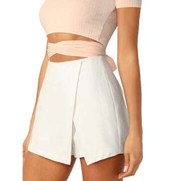 WDIRARA Women's Casual Mid Waist Zip Back Split Front Summer Solid Wrap Shorts White M