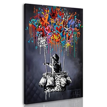 Framed Banksy Street Graffiti Wall Art Decor Large Abstract Pictures Canvas Painting Prints Colorful...