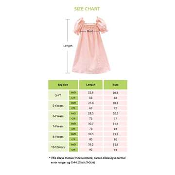 BANGSAUR Girls' Vintage Dresses, Cotton Princess Sleepshirts, Kids 3-12 Years Pink