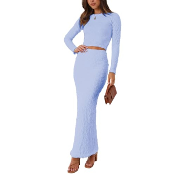 RAISECOM Women's Fall Skirt Set 2 Piece Outfits Longsleeve Dresses Crop Top Maxi Bodycon Skirt Casua...