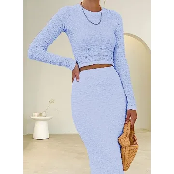 RAISECOM Women's Fall 2 Piece Outfit Maxi Skirt Set