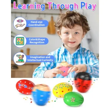 6 Pack Colorful Wooden Musical Shakers for Toddlers