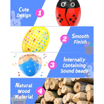 6 Pack Colorful Wooden Musical Shakers for Toddlers