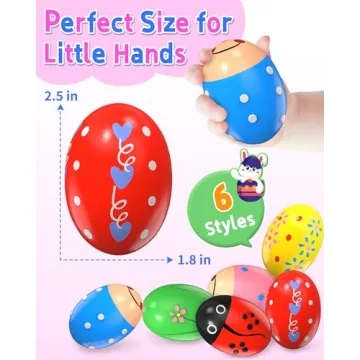 6 Pack Colorful Wooden Musical Shakers for Toddlers