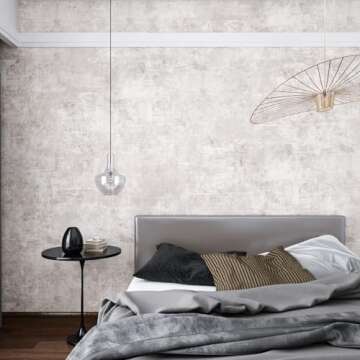 VEELIKE Neutral Concrete Wallpaper Peel and Stick Boho Concrete Contact Paper for Walls Countertop Waterproof 118''x32'' Wide Removable Adhesive Cement Vinyl Wallpaper for Bedroom Bathroom Living Room