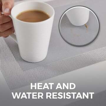 Home Genie Placemats Set, Protect Surfaces, Heat Resistant Dinner Mat, Wipeable Food Grade Place Mats, Woven Vinyl Plate Setting for Kitchen, Dining Room Table Décor Accessories, 18x12