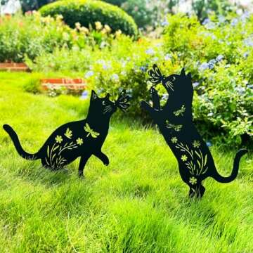 TIGGSY Cat Metal Decorative Garden Stakes Cat Gifts for Women/Men Cat Lovers Gifts Silhouette Statue...