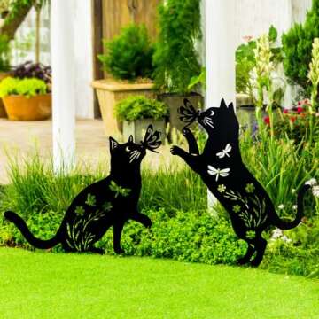 TIGGSY Cat Metal Decorative Garden Stakes Cat Gifts for Women/Men Cat Lovers Gifts Silhouette Statues for Yard Art, Outside, Patio, Outdoor Decor, Garden Decorations, Lawn Ornaments
