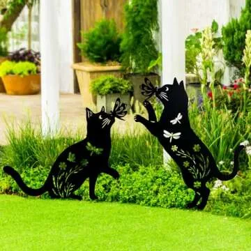 TIGGSY Cat Metal Decorative Garden Stakes Cat Gifts for Women/Men Cat Lovers Gifts Silhouette Statues for Yard Art, Outside, Patio, Outdoor Decor, Garden Decorations, Lawn Ornaments