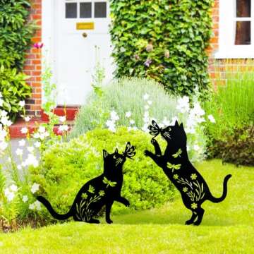 TIGGSY Cat Metal Decorative Garden Stakes Cat Gifts for Women/Men Cat Lovers Gifts Silhouette Statues for Yard Art, Outside, Patio, Outdoor Decor, Garden Decorations, Lawn Ornaments