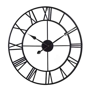 INFINITY TIME Large 30 Inch Wall Clocks for Modern Living Room Decor,Black Metal Roman Numeral Wall ...