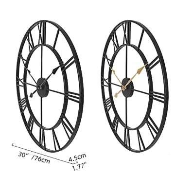 INFINITY TIME Large 30 Inch Wall Clocks for Modern Living Room Decor,Black Metal Roman Numeral Wall Clock Decorative for Dinning Room,Home Office