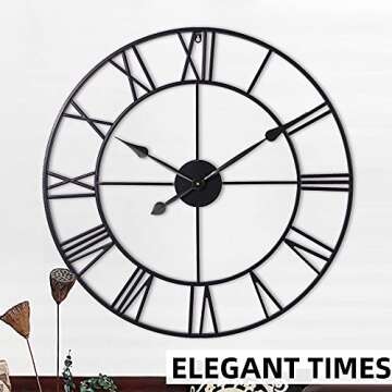 INFINITY TIME Large 30 Inch Wall Clocks for Modern Living Room Decor,Black Metal Roman Numeral Wall Clock Decorative for Dinning Room,Home Office