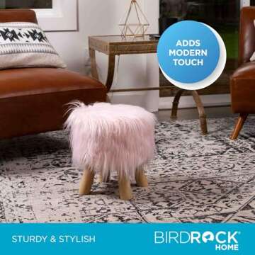 BIRDROCK HOME Faux Fur Foot Stool for Stylish Comfort