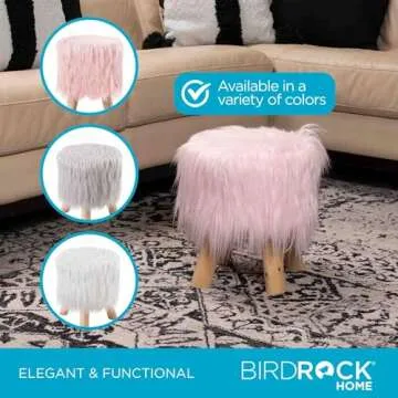 BIRDROCK HOME Faux Fur Foot Stool for Stylish Comfort