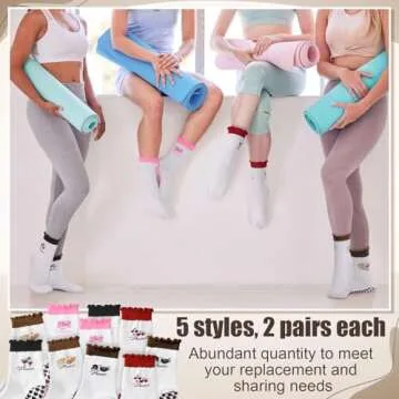 Jeyiour 10 Pair Pilates Socks - Stylish Non-Slip Yoga Socks