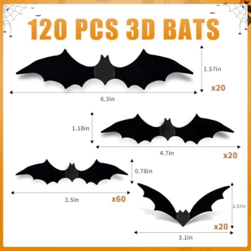3D Bats Halloween Decorations - 120PCS Stickers