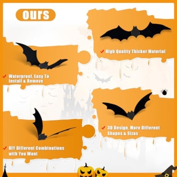 3D Bats Halloween Decorations - 120PCS Stickers