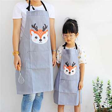 Polyester Cotton Family Aprons with Pocket Adjustable Extra Long Ties for Kids Parents Boys Girls Ki...