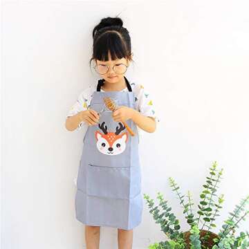 Polyester Cotton Family Aprons with Pocket Adjustable Extra Long Ties for Kids Parents Boys Girls Kitchen Cooking Painting 2Pack (Grey)