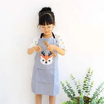 Polyester Cotton Family Aprons with Pocket Adjustable Extra Long Ties for Kids Parents Boys Girls Kitchen Cooking Painting 2Pack (Grey)