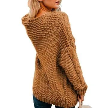 Womens Cardigans Ladies Autumn Warm Cozy Open Front Long Sleeve Chunky Cable Knit Ribbed Cardigan Sweater Large Size 12 14 Yellow Brown