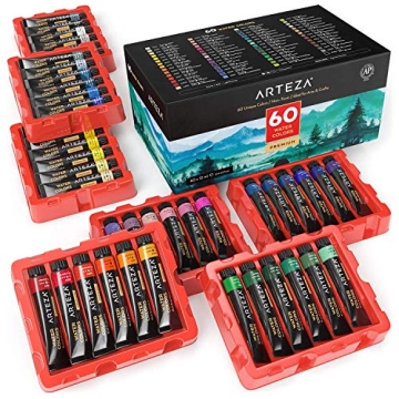 ARTEZA Watercolor Paint Set, 60 Colors in 12 ml/0.4 US fl oz Tubes, Premium Non Toxic Water Colors P...