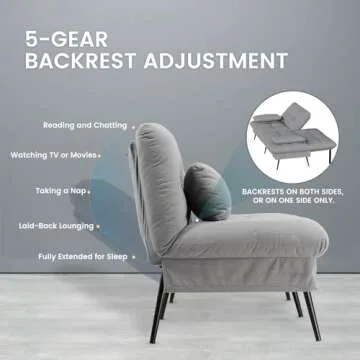 COMHOMA Convertible Futon Sofa Bed, 68″Fabric Futons Couch with Adjustable Backrest, Folding Sleeper Recliner for Living Room Furniture (Grey)