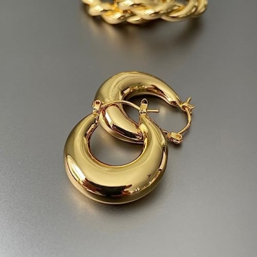 Tewiky Chunky Gold Hoop Earrings 14k Plated Hypoallergenic