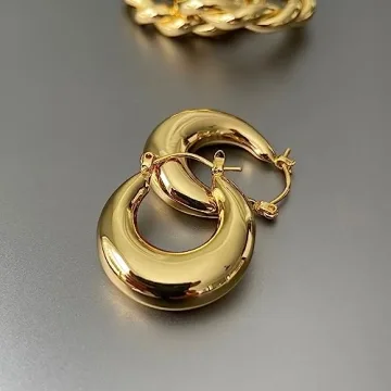 Tewiky Chunky Gold Hoop Earrings 14k Plated Hypoallergenic