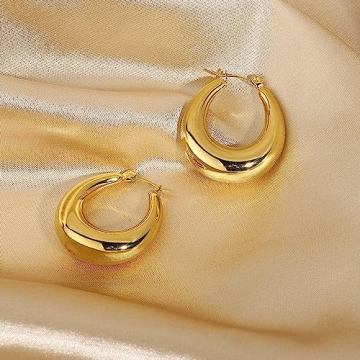 Tewiky Chunky Gold Hoop Earrings 14k Plated Hypoallergenic