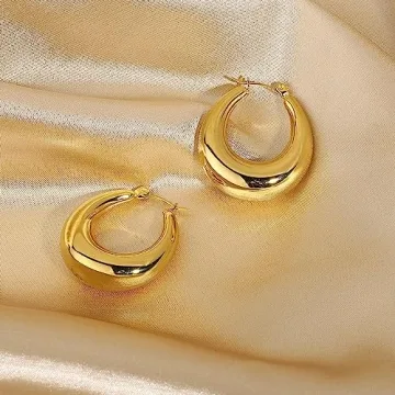 Tewiky Chunky Gold Hoop Earrings 14k Plated Hypoallergenic