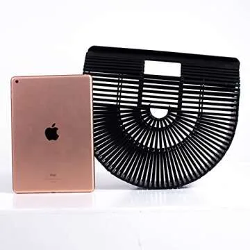 RULER TRUTH Women's Bamboo Handbag by Handmade Straw Bag,Tote Bamboo Purse Natural Basket Bag for Summer Beach…