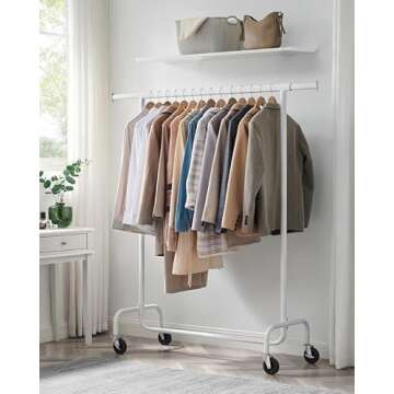 SONGMICS Clothes Rack with Wheels, Heavy-Duty Garment Rack with Extendable Hanging Rod, 286.6 lb Loa...