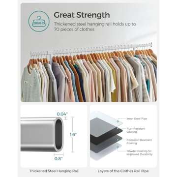 SONGMICS Clothes Rack with Wheels, Heavy-Duty Garment Rack with Extendable Hanging Rod, 286.6 lb Load Capacity, Clothing Rack for Hanging Clothes, All Metal, Chrome-Plated, Matte White UHSR011W01