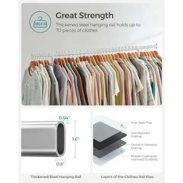 SONGMICS Clothes Rack with Wheels, Heavy-Duty Garment Rack with Extendable Hanging Rod, 286.6 lb Load Capacity, Clothing Rack for Hanging Clothes, All Metal, Chrome-Plated, Matte White UHSR011W01