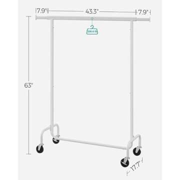 SONGMICS Clothes Rack with Wheels, Heavy-Duty Garment Rack with Extendable Hanging Rod, 286.6 lb Load Capacity, Clothing Rack for Hanging Clothes, All Metal, Chrome-Plated, Matte White UHSR011W01