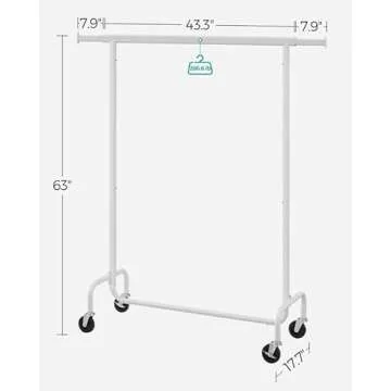 SONGMICS Clothes Rack with Wheels, Heavy-Duty Garment Rack with Extendable Hanging Rod, 286.6 lb Load Capacity, Clothing Rack for Hanging Clothes, All Metal, Chrome-Plated, Matte White UHSR011W01