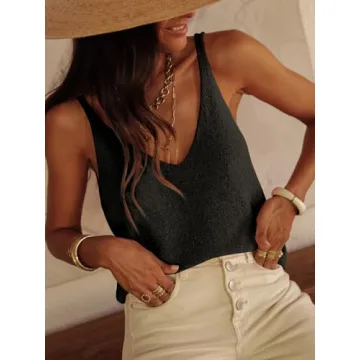 Tankaneo Womens Knit Sweater Tank Tops Casual Summer V Neck Loose Fit Sleeveless Camisole Shirts Black