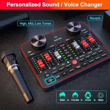 Podcast Microphone Bundle with Live Sound Card Audio Mixer, Professional Quality for Streaming and G...