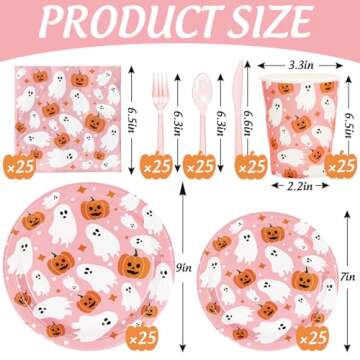 JarThenaAMCS Halloween Tableware Set Ghost Pumpkin Disposable Party Supplies Pink 9 & 7 Inch Paper P...
