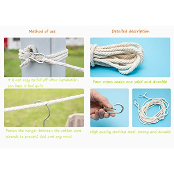 Portable Cotton Clothesline with Carabiner Hooks Travel Home