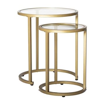 Studio Designs Home Camber Modern 20" and 14.5" Round Set of Nesting Tables in Gold/Clear Glass
